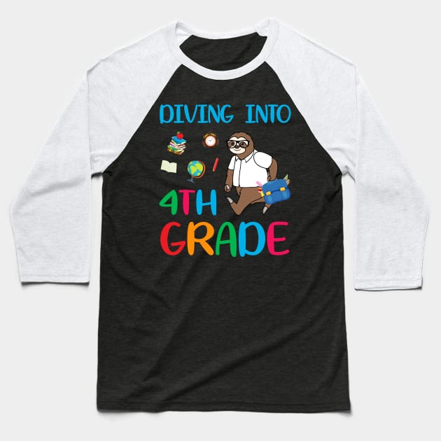 Diving Into 4th Grade Dabbing Sloth Back To School Baseball T-Shirt by Camryndougherty